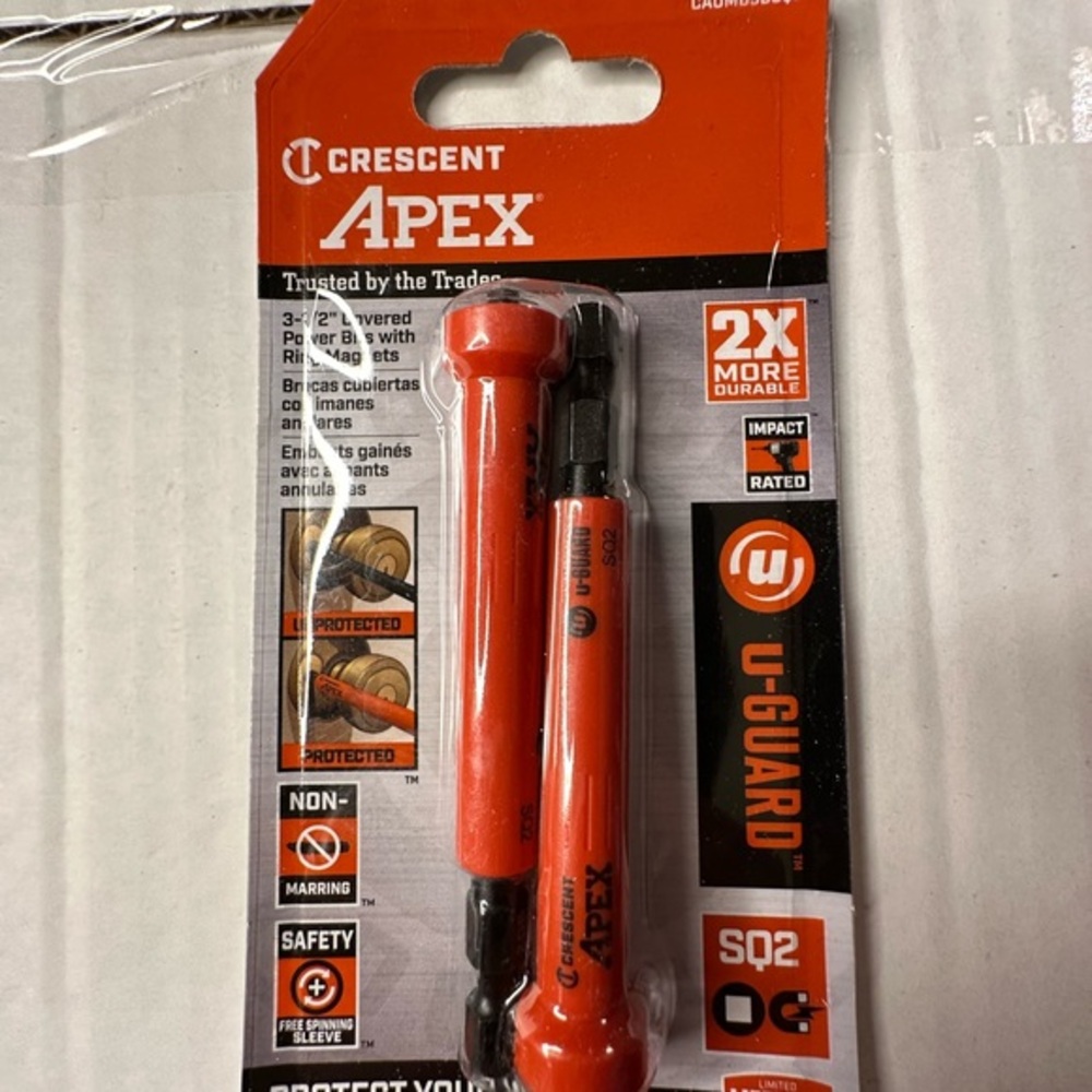 Crescent APEX 3-1/2” Covered Power Bits w/magnets. Impact Rated, # CAUMB3BSQ2